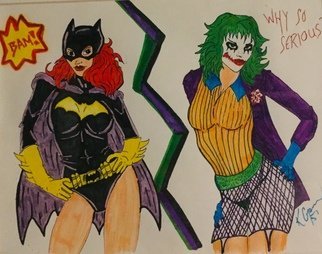 Kristin  Garrow; So Serious, 2015, Original Drawing Marker, 23 x 19 inches. Artwork description: 241 My rendition of batgirl and a female joker matted and framed...