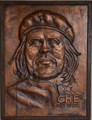 Charalambos  Lambrou; Che Guevara, 2009, Original Sculpture Other, 32 x 42 cm. Artwork description: 241 A Vintage handmade artwork of copper presented Che Guevara. Technique Repousse in copper sheet.Dimensions 32* 42 centimeters included wood frame. Che Guevara was an Argentine Marxist revolutionary, physician, author, guerrilla leader, diplomat, and military theorist. Che Guevara was an instrumental figure in Fidel Castros Cuban Revolution. ...