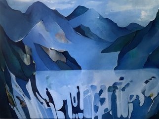 Luise Andersen, 'Oct 10 Back To My Blue Hues', 2019, original Painting Oil, 36 x 24  x 0.5 inches. Artwork description: 2703 picture of art work was taken in early morning light.  the glazes of blue hues and blue greens play magic in various light conditions. .  this is picture of present stage , October 10,2019- paint deep of core more . .  softenedand added transparency to areas but do not forget aEUR~...
