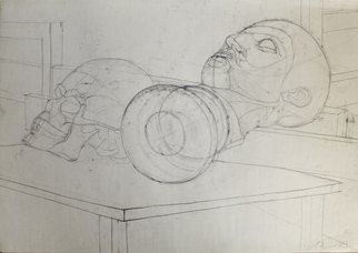 Andreas Loeschner Gornau, 'Study Plaster Head And Skull', 1983, original Drawing Graphite, 59 x 42  cm. Artwork description: 2103  Study Plaster Head and Skullgraphite     ...