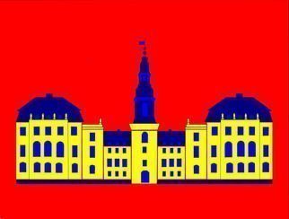 Asbjorn Lonvig, 'Christiansborg Palace Yellow', 2006, original Printmaking Serigraph, 139 x 201  cm. Artwork description: 27288 Print on Canvas.Christiansborg Palace on Slotsholmen in central Copenhagen is the home of Denmark' s three supreme powers: the executive power, the legislative power, and the judicial power. It is the only building in the world which is the home of all a nation' s three ...