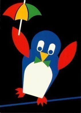 Asbjorn Lonvig, 'Balancing Penguin', 2002, original Comic, 11 x 17  cm. Artwork description: 10038 One of 8 postcard motifs in CIRCUS....