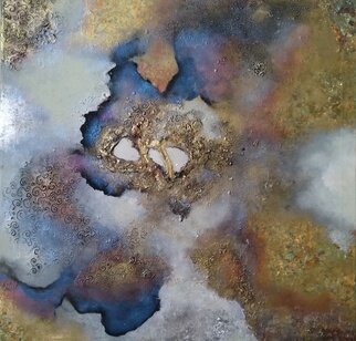 Lynda Stevens; Whorls Of Cloud, 2016, Original Mixed Media, 50 x 50 cm. Artwork description: 241 This work is an incomplete vortex or spiral, perhaps like a storm beginning to form. Gold is contrasted with darker colours and off white. ...