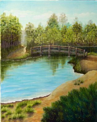 Lora Vannoord, 'Bridge Over Lake', 2011, original Painting Oil, 20 x 16  x 1 inches. Artwork description: 2307 Original oil painting on canvas of a bridge over Tarpon Lake in Florida.  This is at the Anderson Park.  Two and one half inch wooden frame, including the one inch off white inset. ...