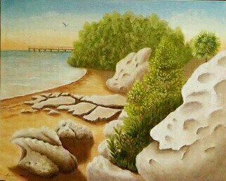 Lora Vannoord, 'Crystal Beach Rocks', 2009, original Painting Oil, 20 x 16  x 1 inches. Artwork description: 2307  Original oil painting of a romanticchild' s view of Crystal Beach in Florida. This is abeach on the west coast of Florida. The rocks make interesting features for this painting. I also have a small painting showing the sunset at Crystal Beach. It has a 2 ...