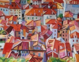 Maja Djokic Mihajlovic; Roofs, 2018, Original Painting Oil, 30 x 24 cm. Artwork description: 241 architecture, city, town , figurative , oil, roofs , red , ...