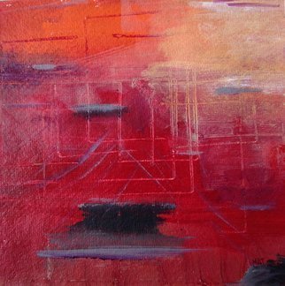 Margaret Thompson; The Future Is Red, 2016, Original Mixed Media, 15 x 15 inches. Artwork description: 241 Acrylic, collage, mixed media on paperstark, spare, landscape on paperMy woman falls, dances, balances, depending on her phase of life. Her presence humanises an otherwise abstract landscape...