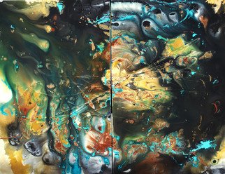 C. Mari Pack; Tierra Misteriosa, 2013, Original Painting Acrylic, 48 x 36 inches. Artwork description: 241      Original poured diptych acrylic painting. Deep tones, with contrasting black, white, turquoise and gold. All materials used are archival.     ...