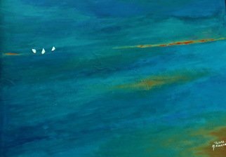 Michal Ashkenasi; Sails, 2017, Original Painting Acrylic, 80 x 60 cm. Artwork description: 241 An abstract - minimalistic painting of the Sea and three small Sails  It is a kind of showing the smallness of Men in the Nature . ...