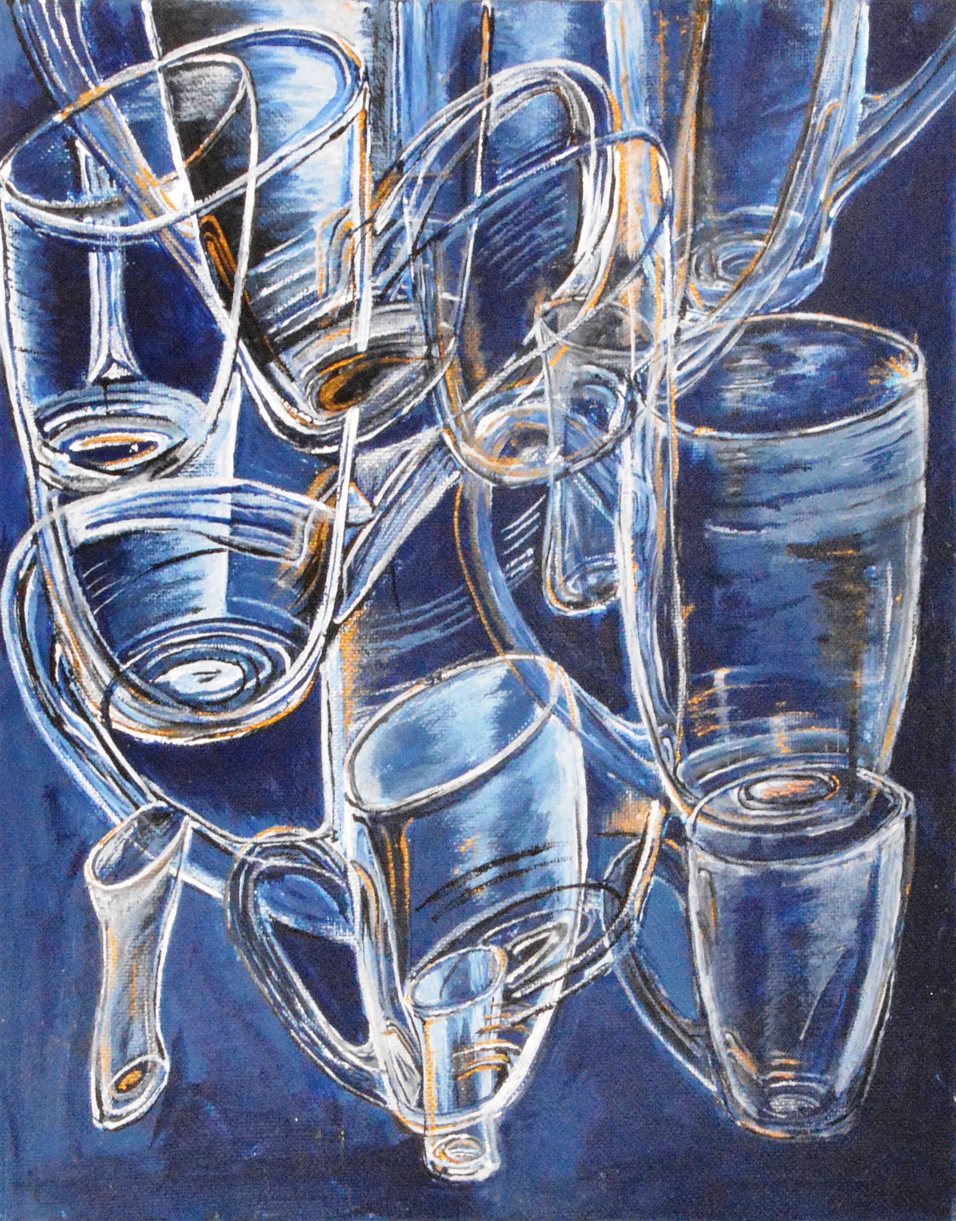 Medea Ioseliani; Glasses In Blue, 2017, Original Painting Acrylic, 30 x 50 cm. Artwork description: 241 The picture creates the party mood at home ...