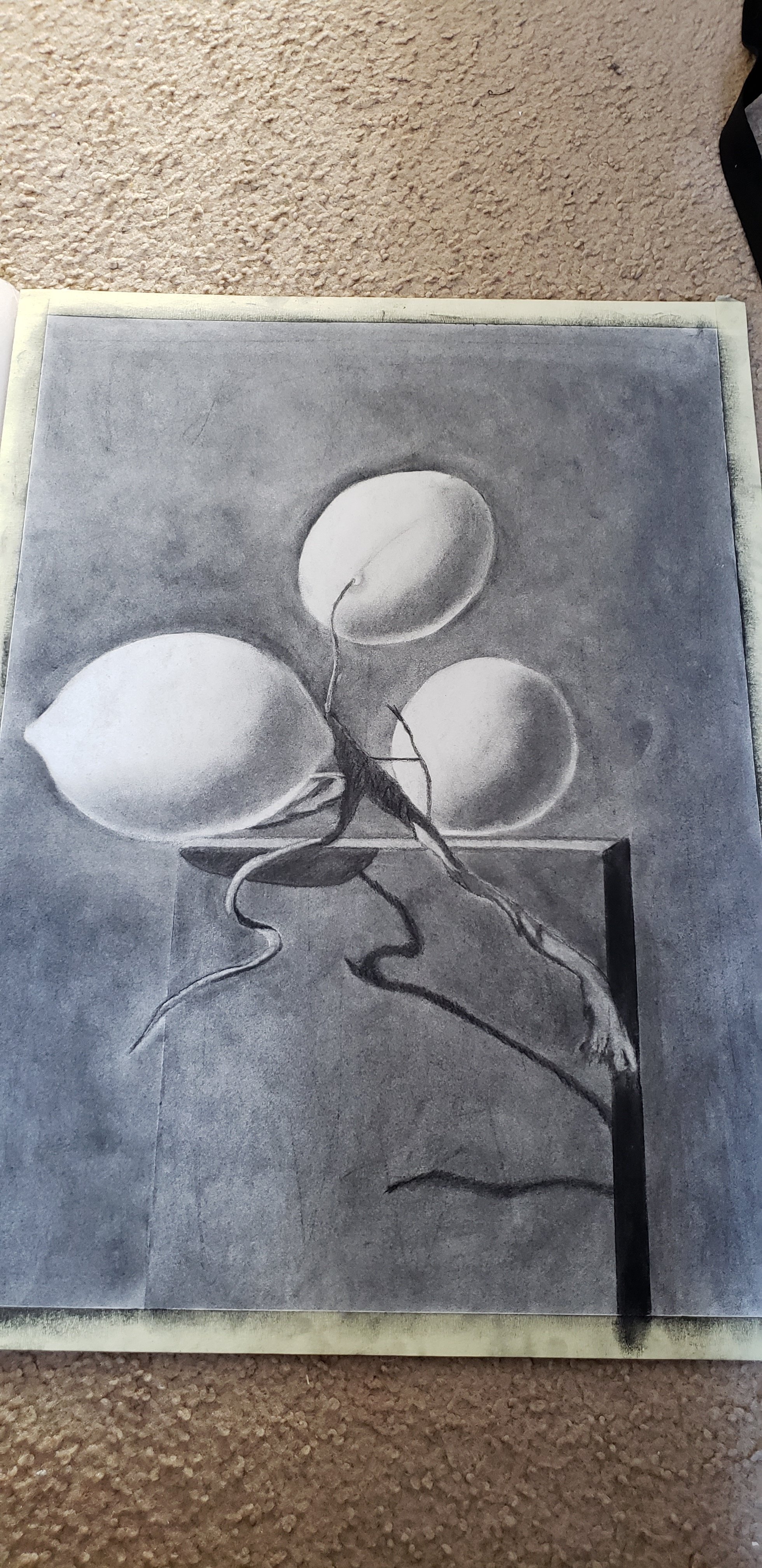 Mei Ling Fontes; When Life Gives You Lemons, 2018, Original Drawing Charcoal, 18 x 24 inches. Artwork description: 241 This was a piece I created in an Art class.  Still life of lemons on boxes. ...