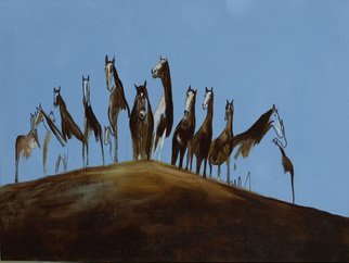 Michael Iskra; Looking Outward, 2015, Original Painting Oil, 20 x 12 inches. Artwork description: 241 Horses  standing on a hill. ...