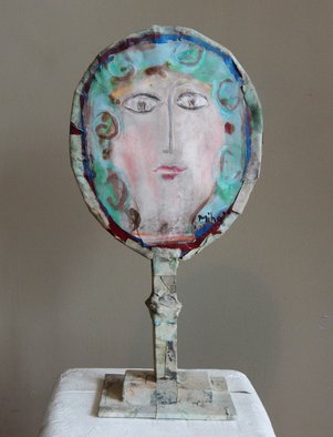 Mihail Simeonov; Thr Mirror, 1973, Original Sculpture Paper, 17 x 22 inches. Artwork description: 241  beauty, portrait, head, pastel, construction      ...
