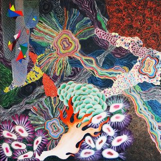 Mijal Zachs; Awake, 2014, Original Painting Acrylic, 100 x 100 cm. Artwork description: 241 sea, corals, colors, movement...