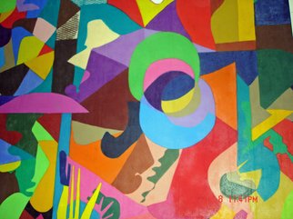 Mike Garibay; American Dreams, 2004, Original Pastel Oil, 64 x 96 inches. Artwork description: 241  Vivid shaped colors in cubism style   oil pastel on canvas. ...