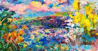 Milton Schaefer; Jardim Do Lago, 2020, Original Painting Acrylic, 150 x 80 cm. Artwork description: 241 Inspired on flowers by the lake...