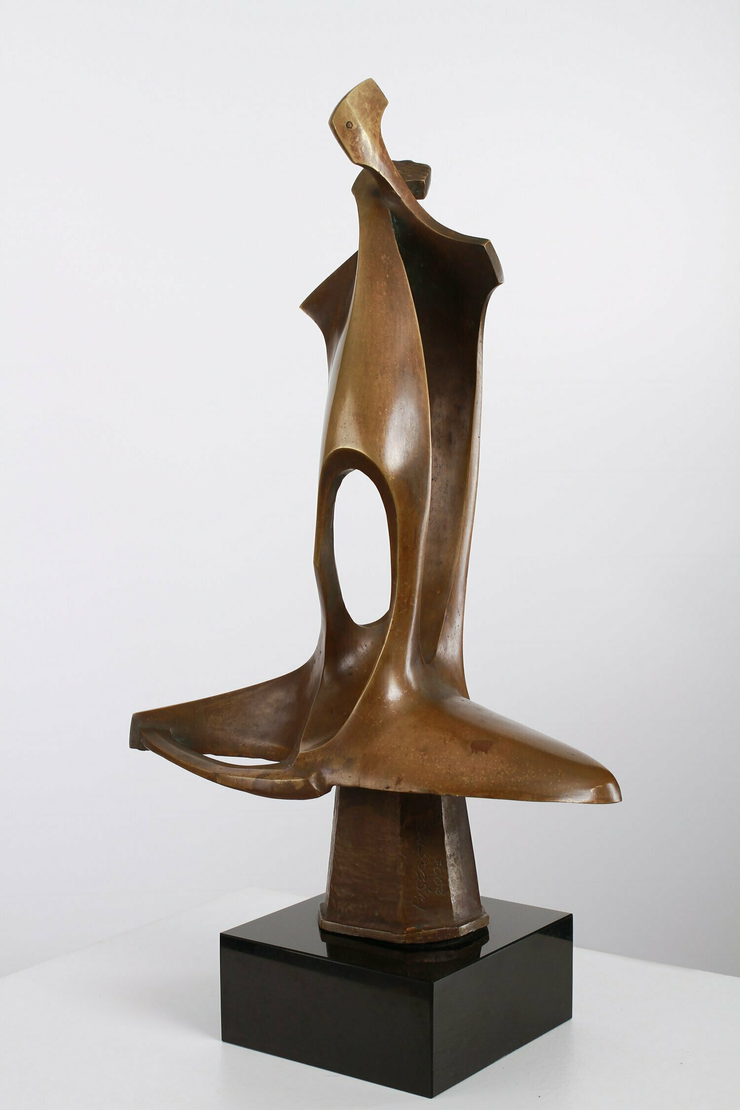 Mircea Puscas;  DUET, 2001, Original Sculpture Bronze, 34 x 59 cm. Artwork description: 241 The sculpture represents abstract forms of man and woman enjoying the moment of love.  The plasticity of graphic lines, harmoniously intertwining forms, gives a feeling of love life.  Two half forms of a man and a woman, Yin and Yang, fusion into one whole.  The piece is ...