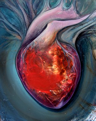 Mladen Stankovic; Big Heart, 2014, Original Painting Oil, 110 x 90 cm. Artwork description: 241    oil in canvas, artery, viens, informel, red, blad , blue  ...