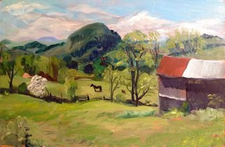 Michelle Mendez, 'Peachham Farm with Horse', 1992, original Painting Oil, 11.7 x 8  inches. Artwork description: 1911 Peachham Vermont, May, Landscape   Vermont,  oil on primed masonite board, unframed      ...