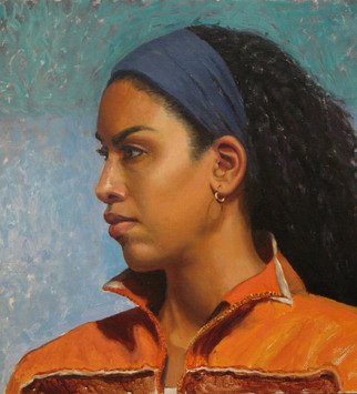 Moira Dedrick; Portrait Of Rachel, 2007, Original Painting Oil, 12 x 12 inches. Artwork description: 241  A portrait of an American in France modeling at Studio Escalier. ...