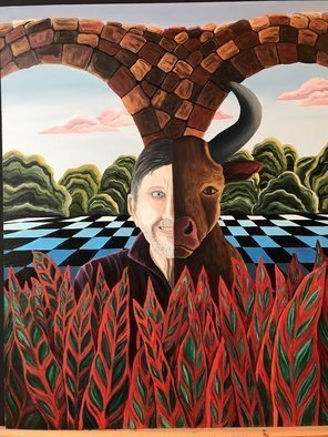 Monica Puryear; Dream Self Number Three, 2019, Original Painting Oil, 16 x 20 inches. Artwork description: 241 This piece features my husband and his alter ego, the bull. ...