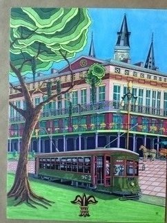 Monica Puryear; New Orleans, 2019, Original Drawing Pen, 8 x 10 inches. Artwork description: 241 This famous city is known for its southern charm and intricate buildings, I even included a ghost ...