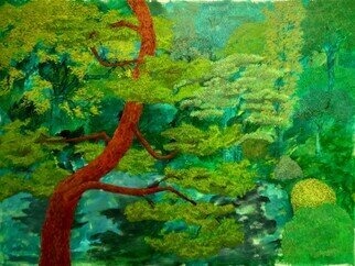 Guy Octaaf Moreaux; Haiku Japanese Garden, 2023, Original Painting Oil, 160 x 140 cm. Artwork description: 241 One thousand shades of greenSpringy light greens with darker shades of old greensThe garden is a world Oil paint on canvas...