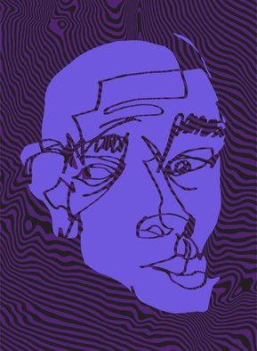 Moriko Do; Miserable Face, 2018, Original Illustration, 29.7 x 42 cm. Artwork description: 241 An artwork of a miserable man sitting in the dark blind contour drawing...