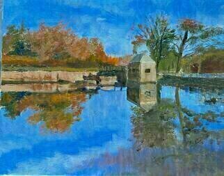 Michael Garr; Seal House Roger Williams Park, 2023, Original Painting Oil, 20 x 16 inches. Artwork description: 241 Thanksgiving Day view of reflections in the ponds at Roger Williams Park, Providence, RI...