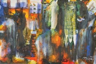 Dr. Muberra Bulbul; City And Human Life, 2016, Original Printmaking Other, 35 x 50 cm. Artwork description: 241 Collage and printing on canvas and mix color painting, framed...