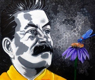 Mulumba Tshikuka; Joseph Stalin, 2016, Original Painting Acrylic, 20 x 24 inches. Artwork description: 241 Communist dictator, USSR, flowers...