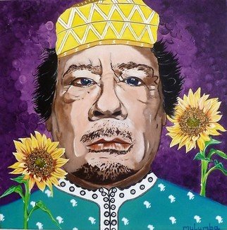 Mulumba Tshikuka; Muammar Gaddafi, 2013, Original Painting Acrylic, 24 x 24 inches. Artwork description: 241 Libya, colonel, dictator, flowers, sunflowers ...