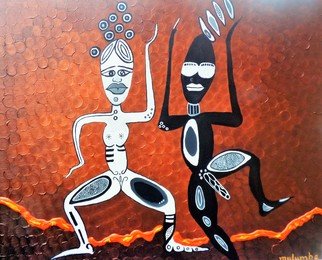 Mulumba Tshikuka; Papaya, 2015, Original Painting Acrylic, 18 x 24 inches. Artwork description: 241 Man and woman dancing ...