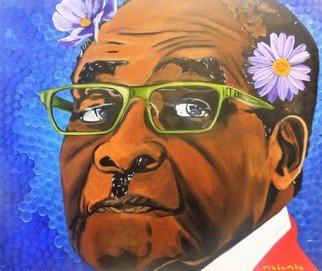 Mulumba Tshikuka; Robert Mugabe, 2017, Original Painting Acrylic, 20 x 24 inches. Artwork description: 241 President of Zimbabwe, dictator, flowers...