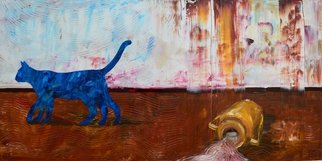 Alexandra Chebysheva; Pest, 2015, Original Painting Oil, 40 x 80 cm. Artwork description: 241  interior, abstract, decorative, contemporary, modern art, oil on canvas, blue, cat , blue cat, oil, canvas ...