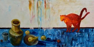 Alexandra Chebysheva; Still Life With Fruit, 2015, Original Painting Oil, 40 x 80 cm. Artwork description: 241  oil on canvas, red, cat, interior, abstract, decorative, contemporary, modern art, red cat, still life, still life with fruit, fruit ...