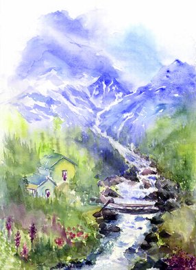 Nalini Desai; Melting Of The Snow, 2014, Original Watercolor, 12 x 16 inches. Artwork description: 241  Painting done from family holiday photo - Kashmir, India ...