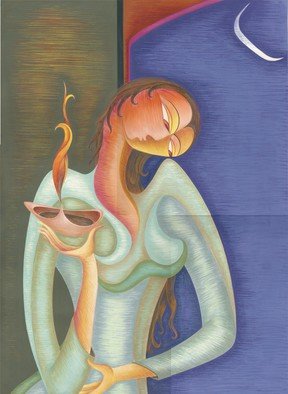 Shahid Rana; Lady With Lamp, 2009, Original Painting Acrylic, 22 x 14 inches. Artwork description: 241 this is abstract painting, painted by shahid rana, it is original work, acrylics and poster color on cardboard. ...