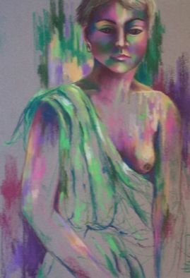 Nicole M. Mathieu; Woman With The Green Drapery, 2004, Original Pastel, 50 x 65 cm. Artwork description: 241 portrait with soft pastel on grey canson paper paris france                      ...