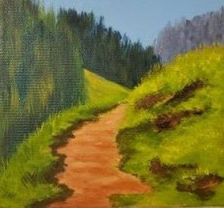 Marilyn Domilski; Mountain Trail, 2021, Original Painting Oil, 6 x 6 inches. Artwork description: 241 Mountain Trail is inspired by my many walks in my local mountains.  This is an oil on canvas painted with professional artists oils. ...
