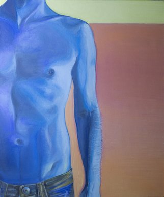 Natia Khmaladze; Sun Set, 2013, Original Painting Oil, 51 x 61 cm. Artwork description: 241      male torso nude jeans sunset oil on canvas modern portrait art blue sexy man model  ...