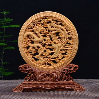 Nolan Yang; Dragon And Phoenix, 2019, Original Sculpture Wood, 22 x 16 cm. Artwork description: 241 This wood carving work uses a dragon and phoenix patternAs a traditional Chinese graphic, the dragon and phoenix graphic is popular among the Chinese, and its beautiful meaning has become an important reason for people to favor it.The mighty and majestic dragon, the softness and ...