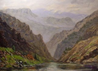 Norman Nelson; Middle Fork Of The Salmon, 2007, Original Painting Oil, 48 x 36 inches. Artwork description: 241  Scene looking downstream on the Middle Fork Salmon river into the Ship Islandcreek canyons. ...