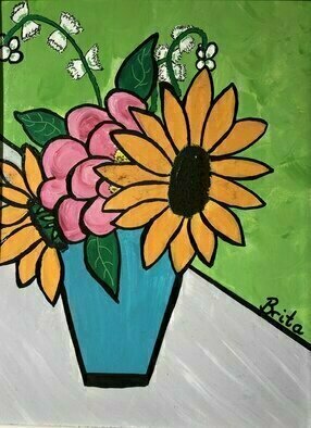 Brita Ferm; Louises Bouquet, 2015, Original Painting Acrylic, 12 x 16 inches. Artwork description: 241 My friend Louise came to the beach house for tea and conversation on the deck.  She surprised me with this lovely bouquet.  Acrylic on Masonite...