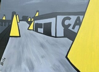Brita Ferm; Ob Pier At Night, 2005, Original Painting Acrylic, 24 x 18 inches. Artwork description: 241 On foggy nights in Ocean Beach the lights look like yellow funnels hitting the pavement.  ...