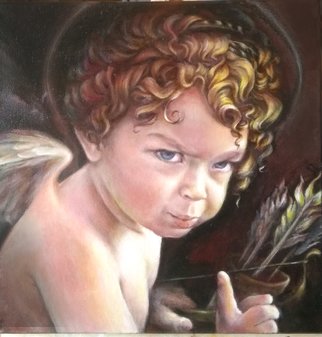 Olga Jozefowski; Do Not Make Cupid Angry, 2021, Original Painting Oil, 30 x 30 cm. Artwork description: 241 A very positive angel, but someone decided to argue with him. ...