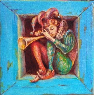 Olga Jozefowski; Little Tune, 2021, Original Painting Oil, 15 x 15 cm. Artwork description: 241 A very cute little picture. The painted frame is exactly like the real thing. Creates a cosy mood. The picture is like a little window into a fairy tale. ...