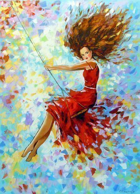 Olha Darchuk; The Girl On The Swing, 2019, Original Painting Oil, 80 x 110 cm. Artwork description: 241 The girl on the swing oil painting , unframed since the edges are painted 100   handmade with a palette knife and high quality oil , for the interior or for a gift. Decorate your interior and for a long time will give joy to you and your family. Ready ...