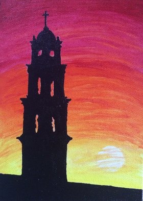 Pooja Shah; Waiting For The Sunset, 2014, Original Painting Acrylic, 5 x 7 inches. Artwork description: 241  Always in love with sunsets, an abandoned church stands proud ...