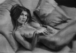 Kamila Ossowska; Destroying Angel, 2021, Original Drawing Pencil, 100 x 70 cm. Artwork description: 241 A sensual female act made in the technique of pencil, charcoal and pastel drawing.  A drawing with a personalized and emotional character with a subtle hint of eroticism.  Simplicity and nobility are given by the value range limited to gray.The work is made on 250g m2 ...